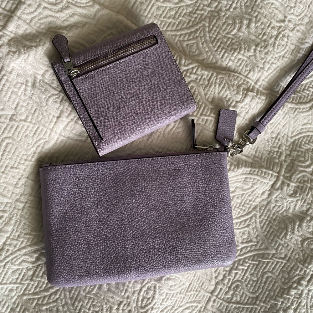 NWOT Coach Wristlet Zip Clutch & Mini Wallet Set Iris Purple/Silver - Picture 2 of 11